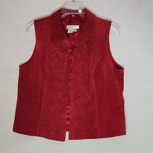 Coldwater Creek Burgundy Red Embossed Suede Leather Vest